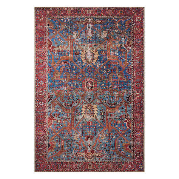 (B524) Found & Fable Sergio Blue & Red Area Rug, 5x7