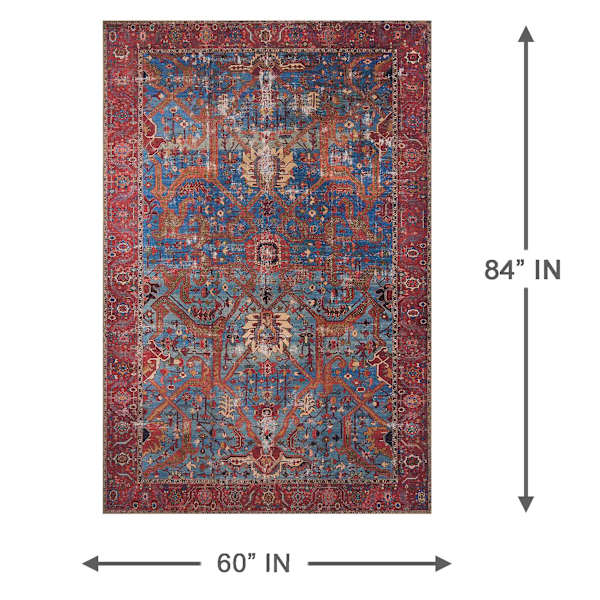 (B524) Found & Fable Sergio Blue & Red Area Rug, 5x7