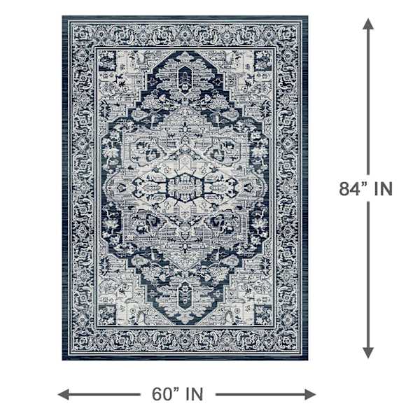 (B542) Caprice Vintage Navy Blue Area Rug, 5x7