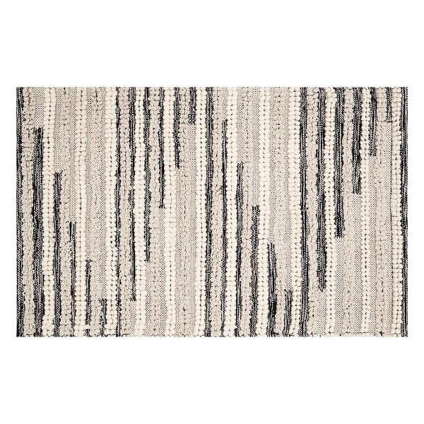 Eddie Black & Natural Woven Cotton Striped Accent Rug, 27x45