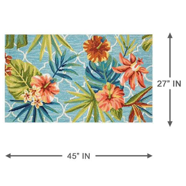 (E227) Santa Monica Trellis Aqua Floral Indoor & Outdoor Accent Rug, 2x4