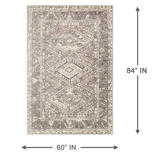 (B640) Greta Taupe Diamond Design Area Rug, 5x7