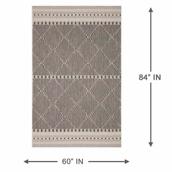 (E301) Crosby St. Oasis Ecru & Black Diamond Design Indoor & Outdoor Area Rug, 5x7