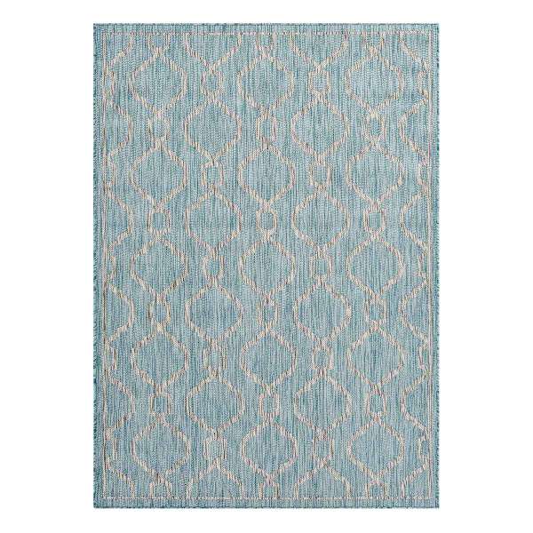(E306) Aqua Geo Wave Indoor & Outdoor Area Rug, 5x7