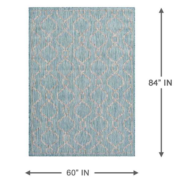 (E306) Aqua Geo Wave Indoor & Outdoor Area Rug, 5x7