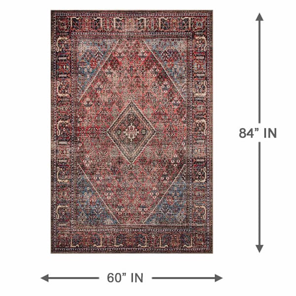 (D553) Found & Fable Vilani Red & Blue Medallion Area Rug, 5x7