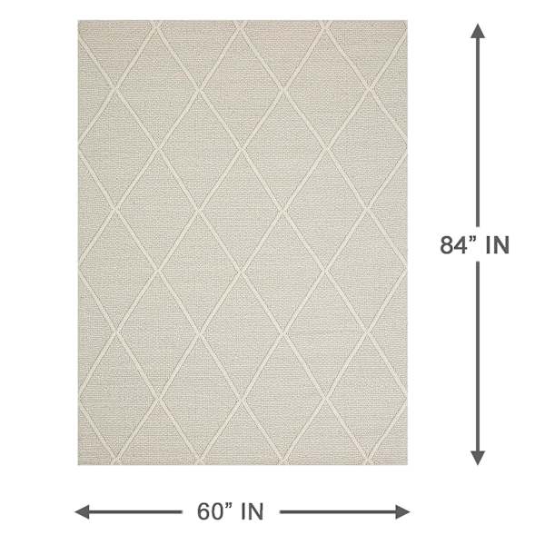 (B782) Wesley White Diamond Design Area Rug, 5x7