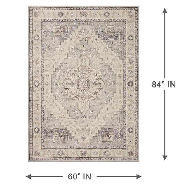 (D576) Honeybloom Grand Villa Taupe Medallion Area Rug, 5x7