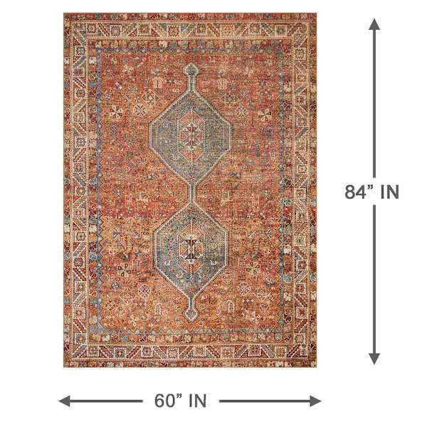 (D570) Freya Red Multicolor Medallion Washable Area Rug, 5x7