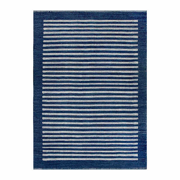 (B856) Honeybloom Roka Blue & White Striped Area Rug, 5x7