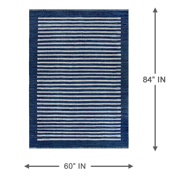 (B856) Honeybloom Roka Blue & White Striped Area Rug, 5x7