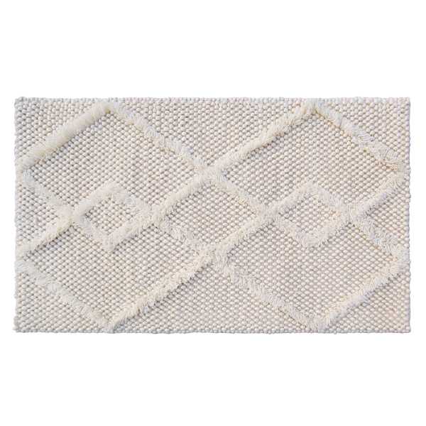 (A514) Found & Fable Ivory Diamond Patterned Wool Accent Rug, 27x45
