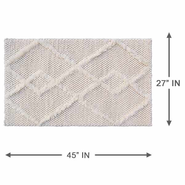(A514) Found & Fable Ivory Diamond Patterned Wool Accent Rug, 27x45