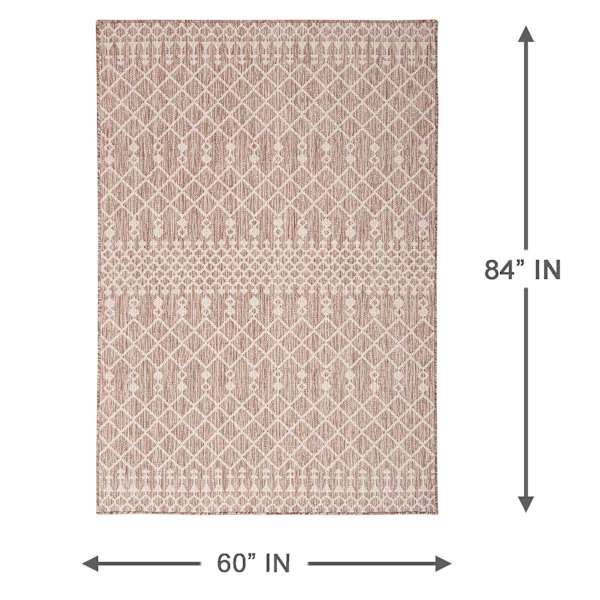 (E527) Beige Moroccan Outdoor Area Rug, 5x7
