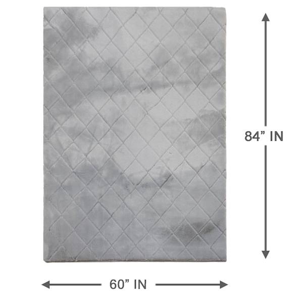 (C209) Grey Faux Rabbit Fur Area Rug, 5x7