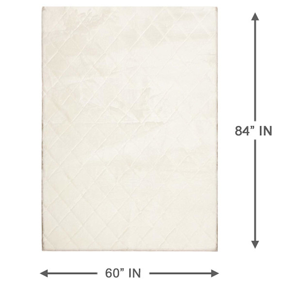 (C210) Ivory Faux Rabbit Fur Area Rug, 5x7