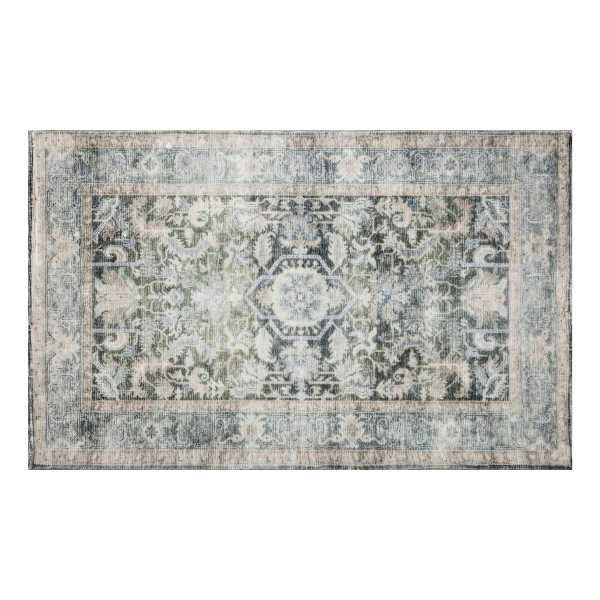 Emerald Green Medallion Washable Chenille Accent Rug with Non-Slip Back, 27x45