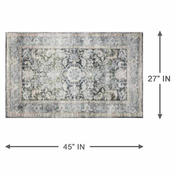Emerald Green Medallion Washable Chenille Accent Rug with Non-Slip Back, 27x45