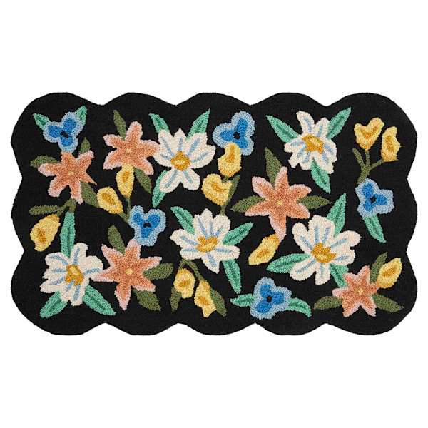 Frankie Black Scalloped Floral Accent Rug, 27x45