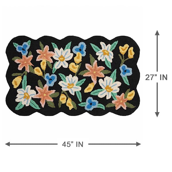 Frankie Black Scalloped Floral Accent Rug, 27x45