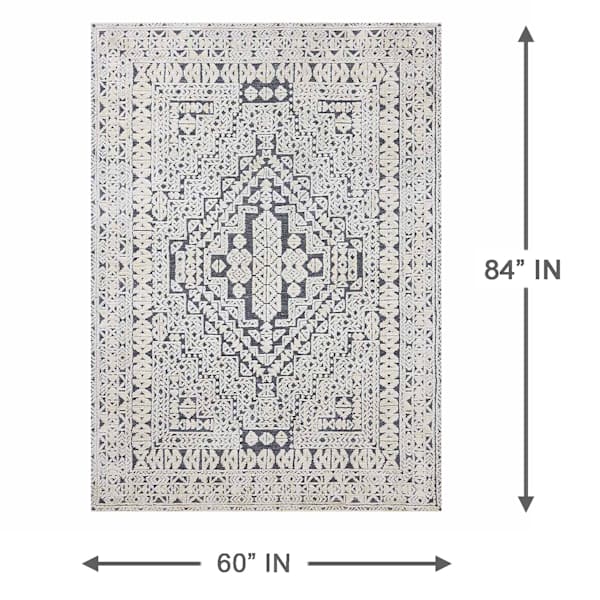 Clarissa Black & Ivory Global Area Rug, 5x7
