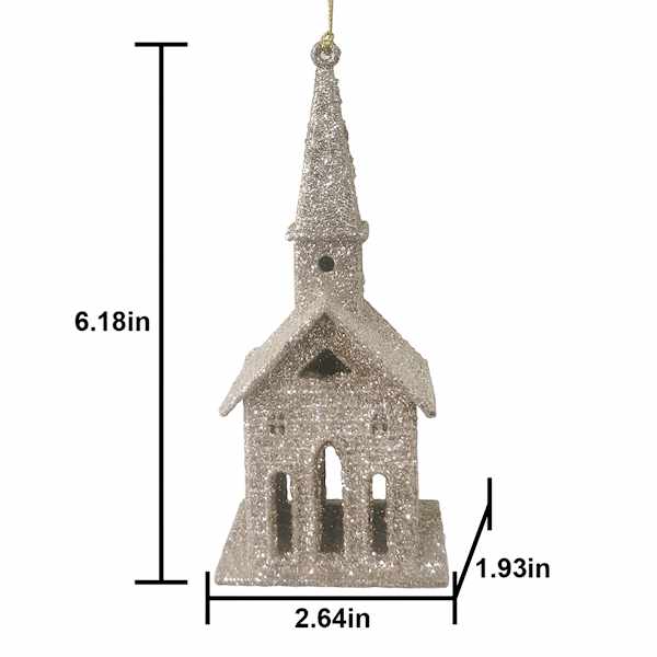 Golden Noel Silver Church Ornament, 6"