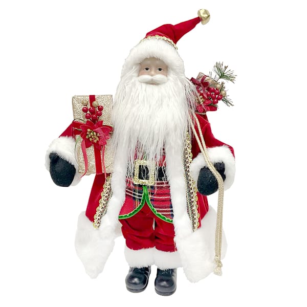 Porcelain Head Santa with Gift Box, 18"