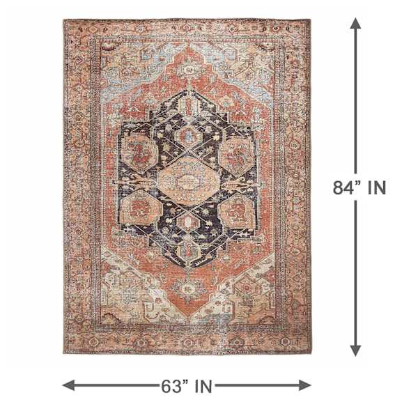 (B753) Riley Brown Multicolor Medallion Area Rug, 5x7