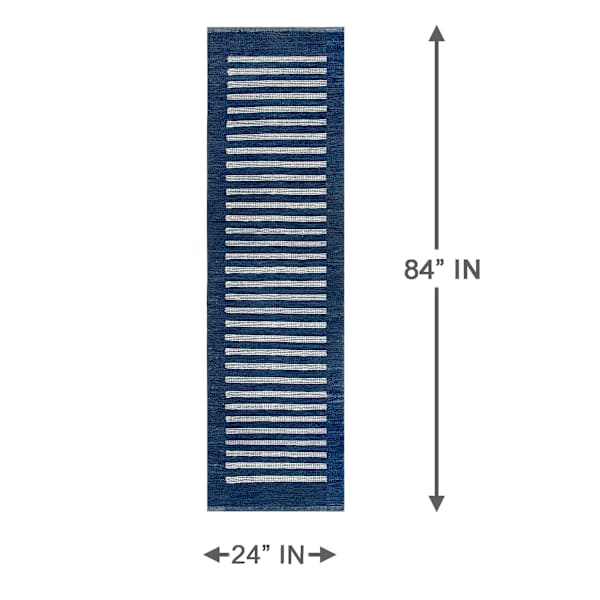 (B856) Honeybloom Roka Blue & White Striped Runner, 2x7
