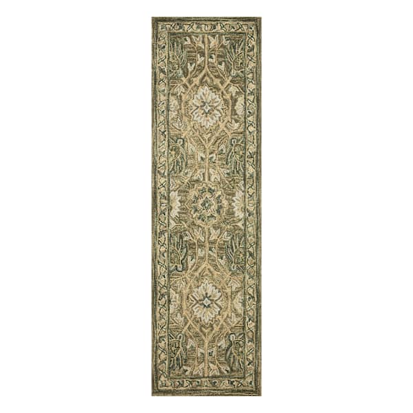 (A496) Honeybloom Victoria Sage Floral Hooked Runner, 2x7