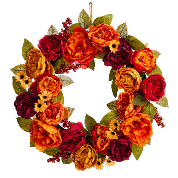 Orange & Purple Peony Wreath, 24"
