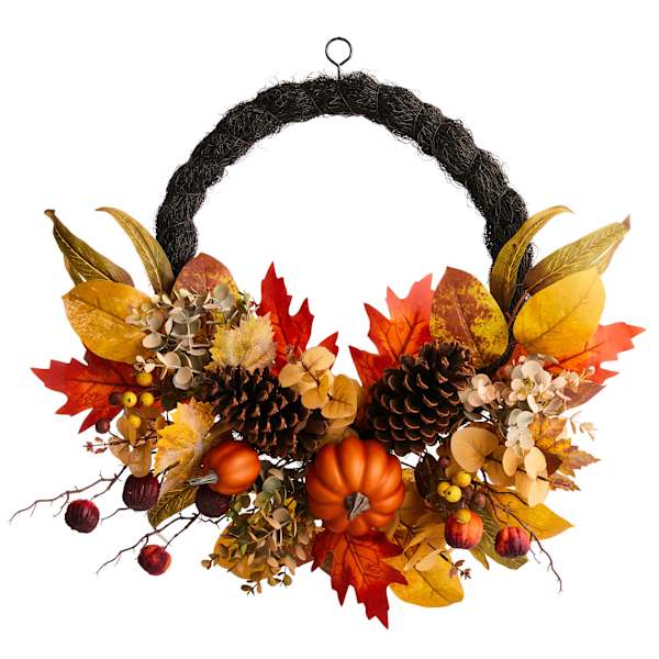 Pumpkin Pinecone Fall Leaves Wreath, 22"
