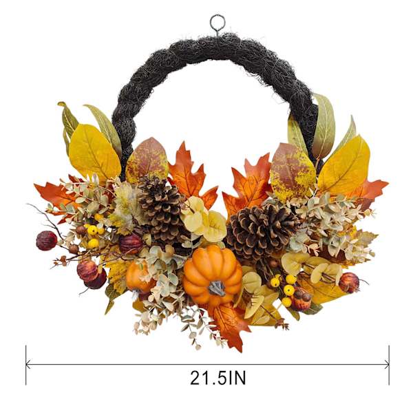 Pumpkin Pinecone Fall Leaves Wreath, 22"