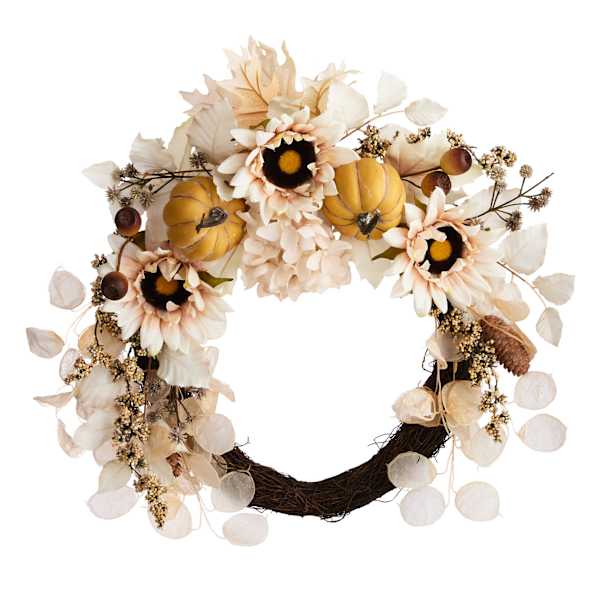 Sunflower & Pumpkin Semi Wreath, 22"