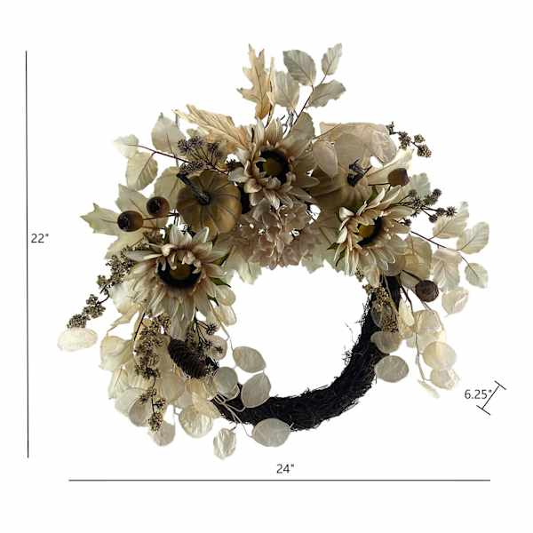 Sunflower & Pumpkin Semi Wreath, 22"