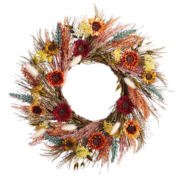 Gerbera, Heather & Yarrow Spiral Vine Wreath, 24"