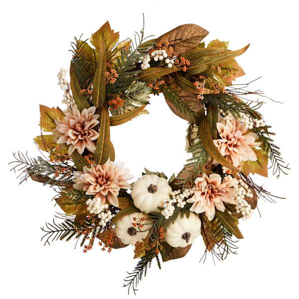 Maple Leaves Dahlia Wreath, 24"