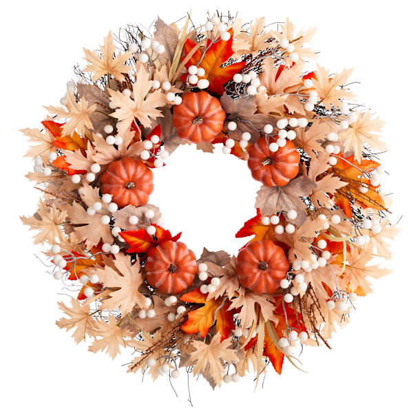 Fall Pumpkin & Leaf Wreath, 24"