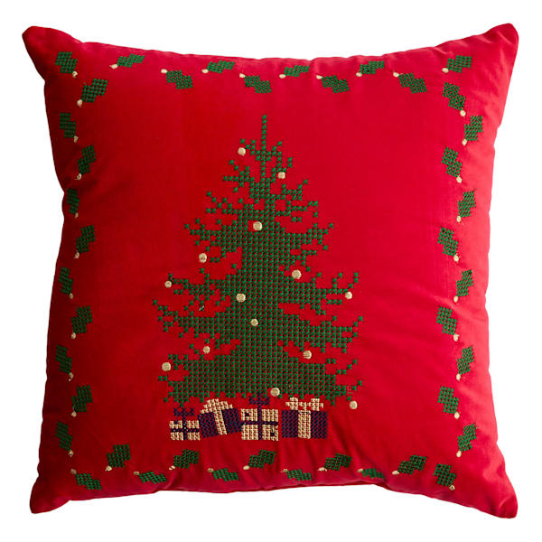 Tree Cross Stitch Throw Pillow, 18"