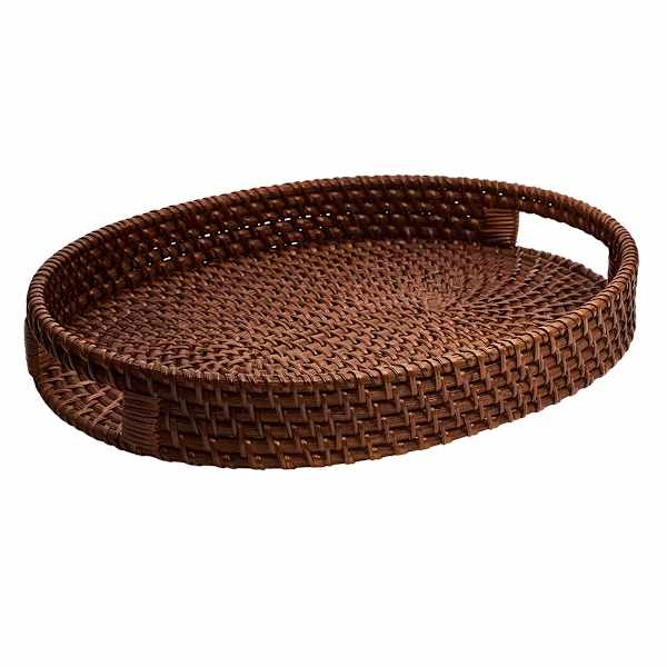 Oval Brown Rattan Decorative Tray, 16x12