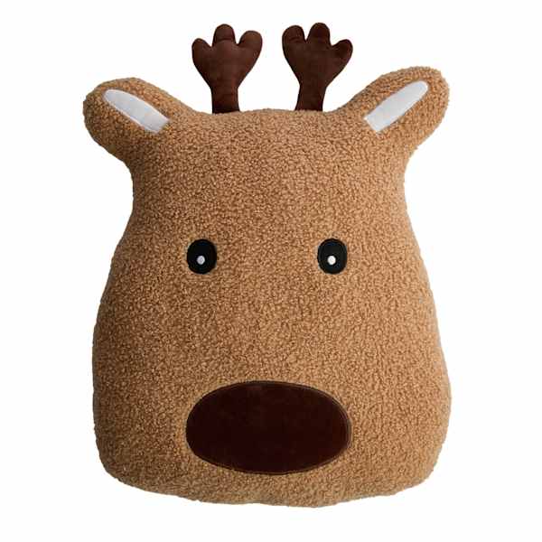 Homespun Reindeer Face Shaped Throw Pillow, 20.5x14