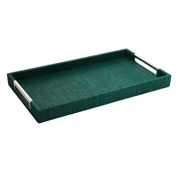 Hendrix Woven Tray with Silver Metal Handles, 18x10