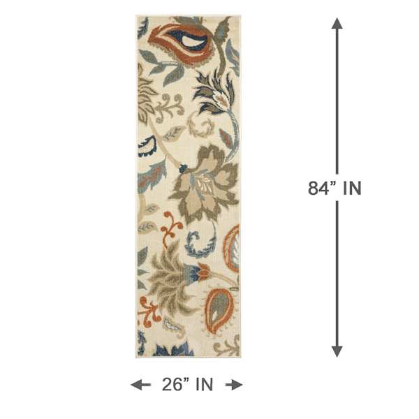 (D463) Casey Ivory, Grey & Blue Floral Runner, 2x7