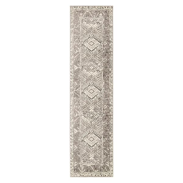 (B640) Greta Taupe Diamond Design Runner, 2x7