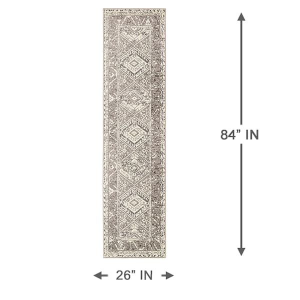 (B640) Greta Taupe Diamond Design Runner, 2x7