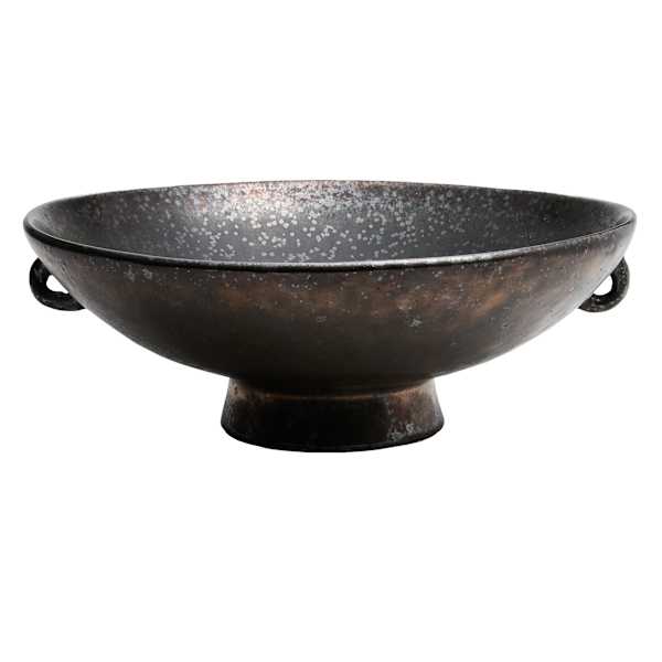 Bronze Ceramic Pedestal Bowl with Handles, 3.9x10.6