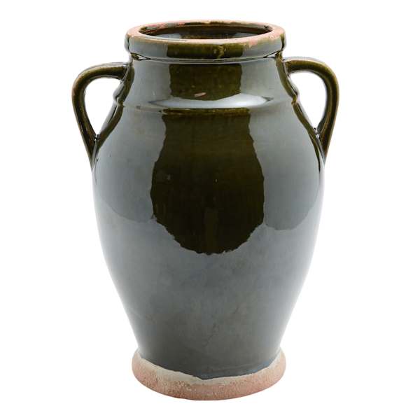 Olive Terra Ceramic Vase with Handles, 11.8"