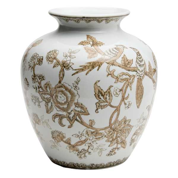 Brown Floral Ceramic Vase, 10"