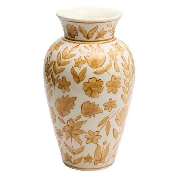 Yellow Floral Hand Painted Ceramic Vase, 12.25"