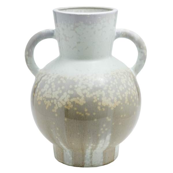 Reactive Latte Ceramic Vase 2 with Handles, 15.4"